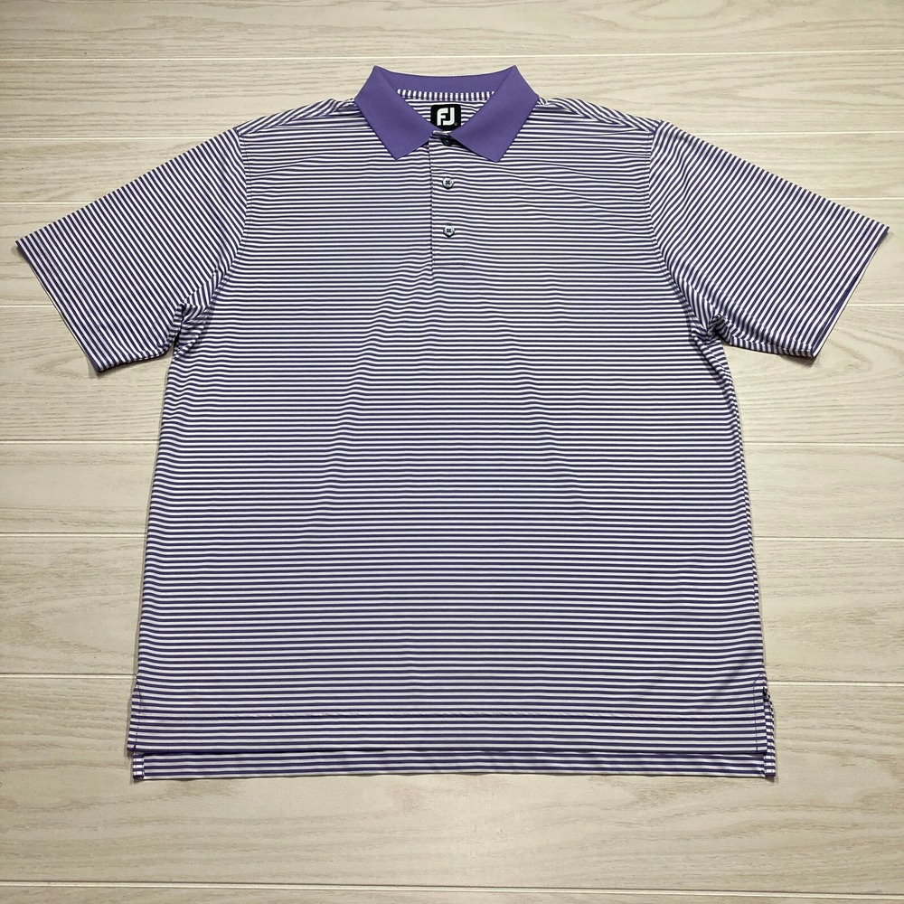 Footjoy FJ Purple White Striped‎ Short Sleeve Stretch Golf Polo Shirt Size Large